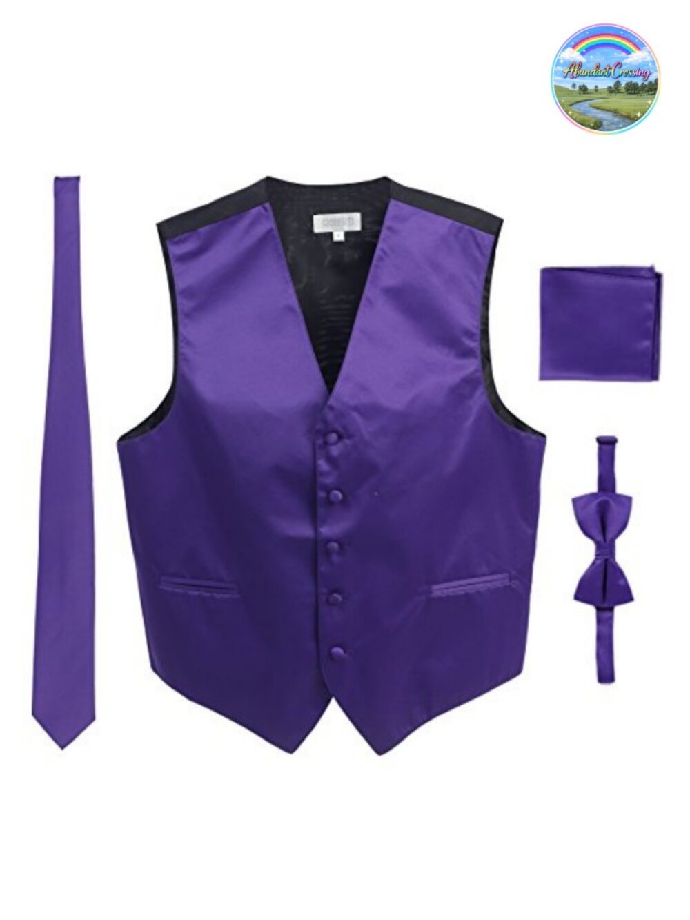 Formal Satin Vest Necktie Bowtie Pocket Square 4-Piece Set